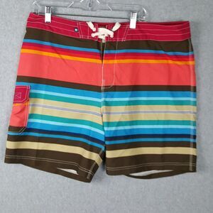 Sperry Top-Sider Board Shorts 38 Multi-color Stripe Swim Trunks Zip Tie Closure